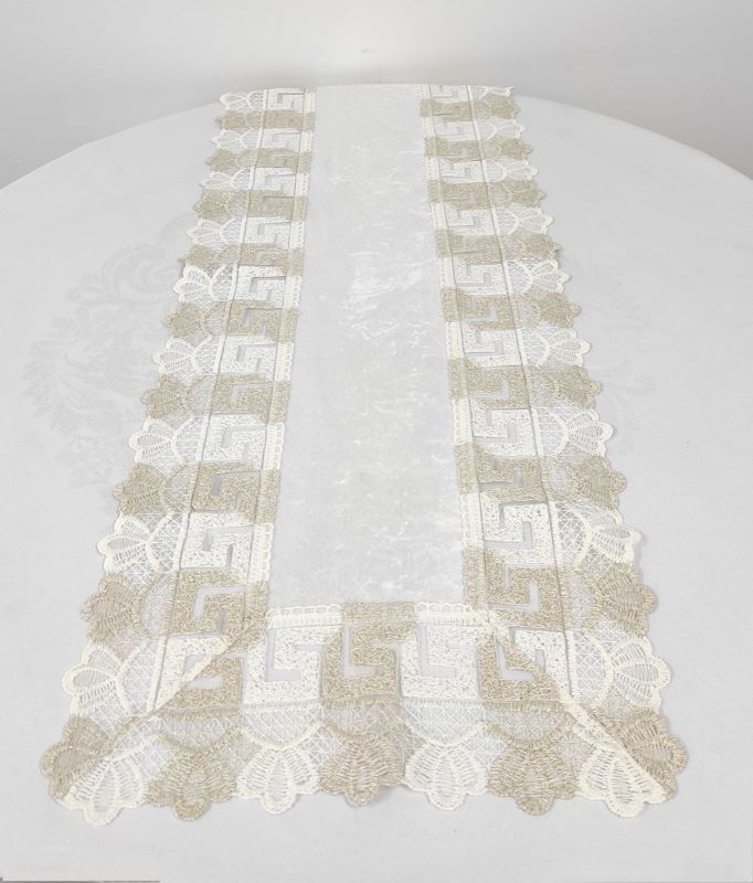 Доріжка велюрова Acme з мереживом 40*100 Vefa Cream-Gold