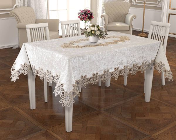 Скатертина Велюр Acme Tekstil 160x260 Daisy Krem PVS