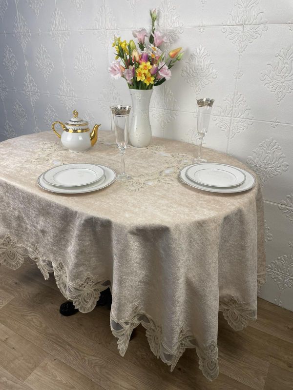 Скатертина Велюр Acme Tekstil 160x220 ovale Cinar Capiccino PVS