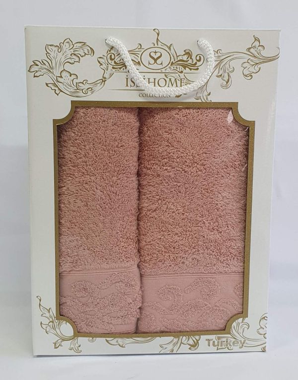 Набір махрових рушників 2шт Issihome узор  Pink