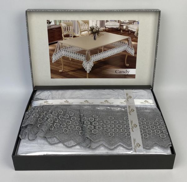 Силіконова скатертина з мереживом Maison Royale 160х300 ovale Candy Silver