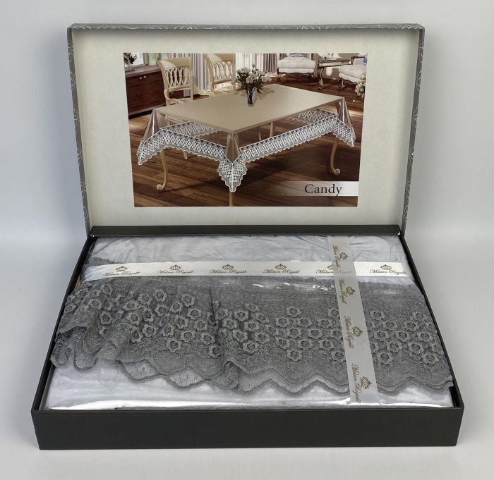 Силіконова скатертина з мереживом Maison Royale 160х300 ovale Candy Silver