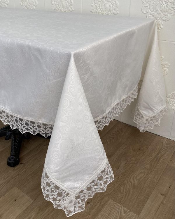 Скатертина Masali поліестер з мереживом 110х160 Model 515 Cream