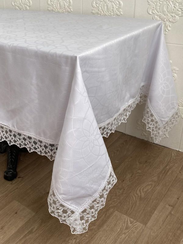 Скатертина Masali поліестер з мереживом 160х300 Model 513 White