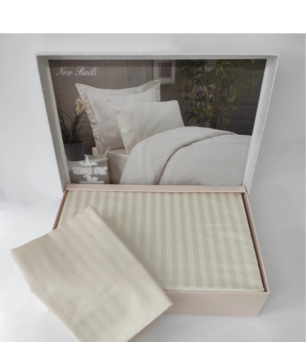 Постільна білизна Maison D'or сатин страйп 200х220 Rails White