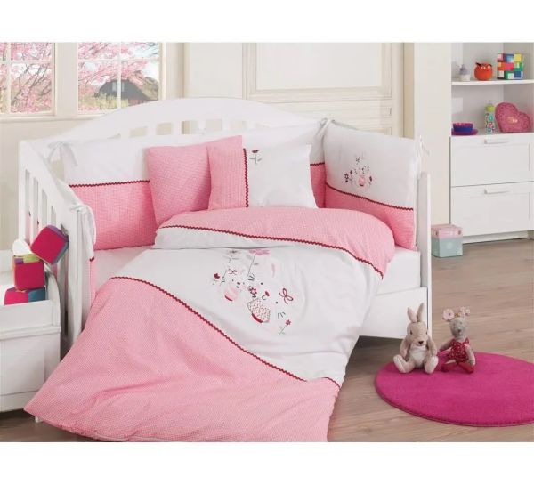 Постільна білизна Cotton Box з бортиками ранфорс 100x150 см Mommy Pembe