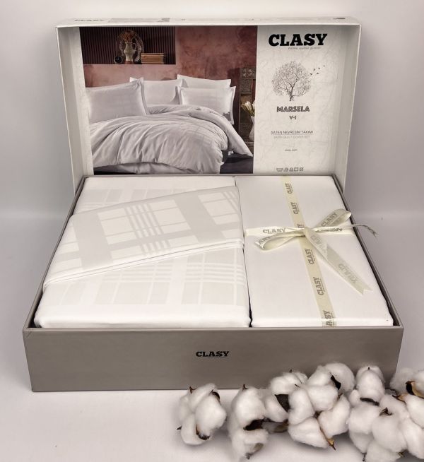 Постільна білизна CLASY сатин 200x220 см Marsela V1 Beyaz