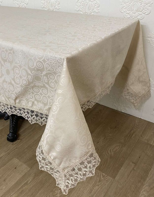Скатертина Masali поліестер з мереживом 110х160 Model 515 Cappucino