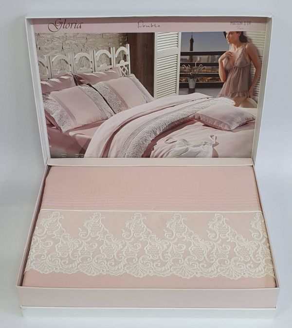Постільна білизна Maison D'or сатин з мереживом 200х220 Gloriya Gulkurusu