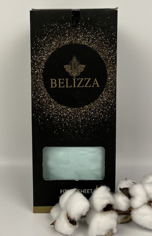 Простирадло на резинці з наволочками Belizza 160x200+30см сатин Baby Blue
