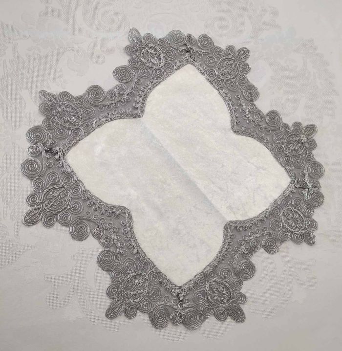 Серветка велюрова Acme з мереживом 40*40 Payidar Krem-Silver