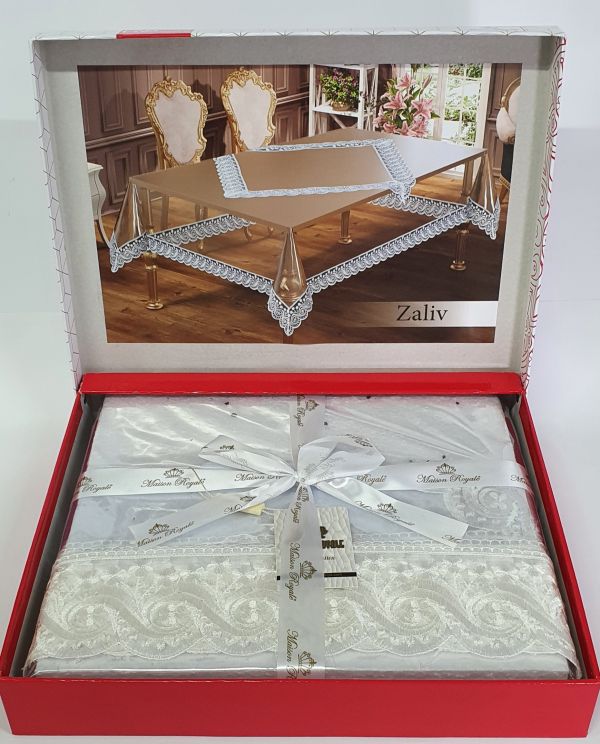 Силіконова скатертина з мереживом Maison Royale 160х400 Zaliv Cream