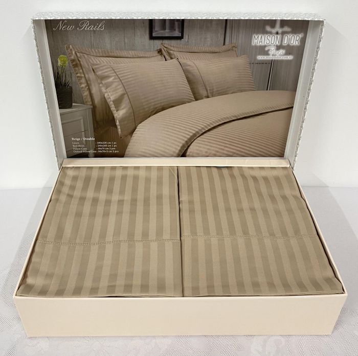 Постільна білизна Maison D'or сатин страйп сімейна New Rails Beige