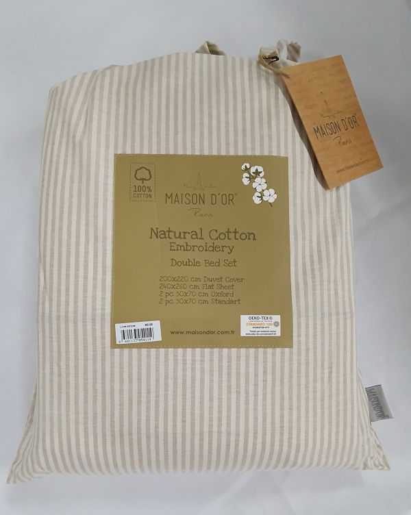 Постільна білизна Maison D'or ранфорс полоска 200х220 Lines stripes Beige