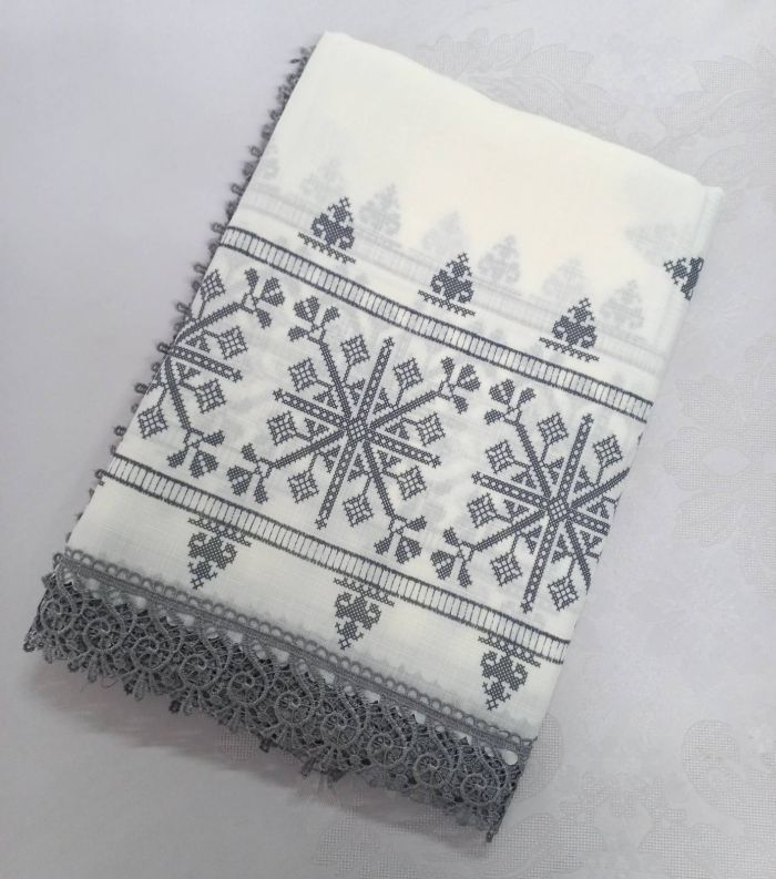 Скатертина Maison Royale льон з мереживом 160x220 Kilim Cream-Grey
