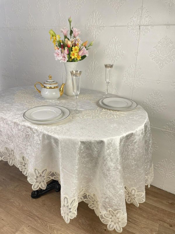 Скатертина Велюр Acme Tekstil 160x260 ovale Daisy Krem PVS