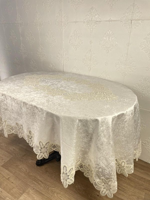 Скатертина Велюр Acme Tekstil 160x260 ovale Daisy Krem PVS