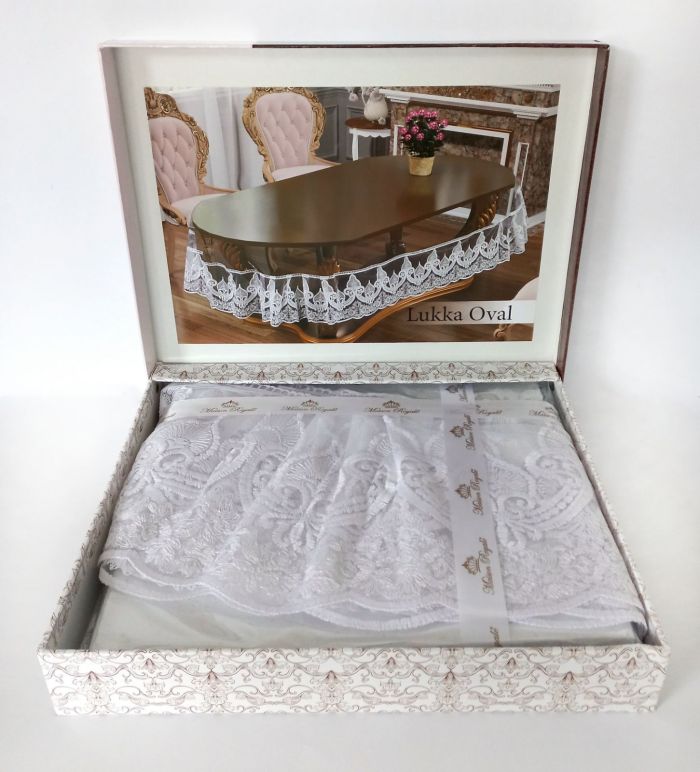 Силіконова скатертина з мереживом Maison Royale 160х300 ovale Lukka White
