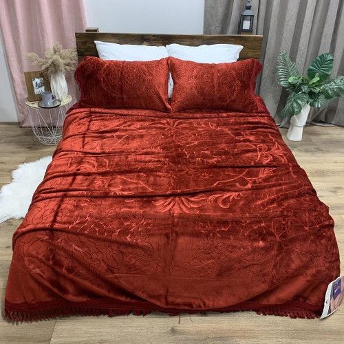 Покривало з наволочками Bella 230х260 Велюр Bordo