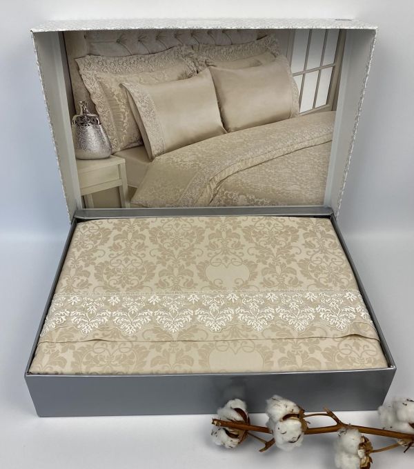 Постільна білизна Maison D'or сатин бамбук 200х220 Pearl Gupped Linens Beige