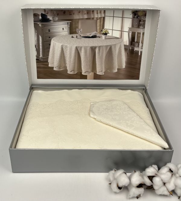 Скатертина Set Maison D'or Q180+Q170+6pcs+6psc Plain and Lace T.Cloth Ecru