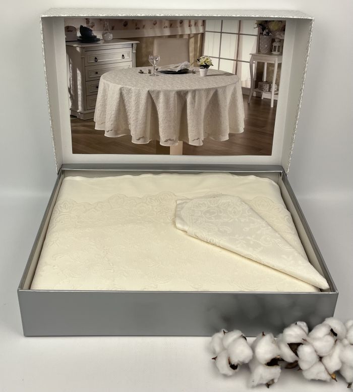 Скатертина Set Maison D'or Q180+Q170+6pcs+6psc Plain and Lace T.Cloth Ecru
