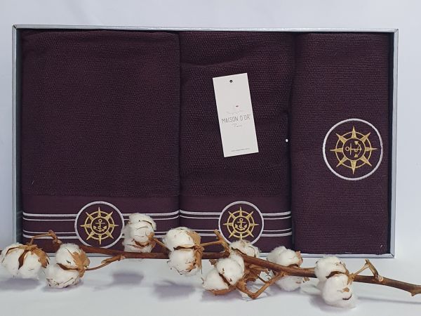 Рушники Maison D'or 3шт Elegance Marine Bordeaux