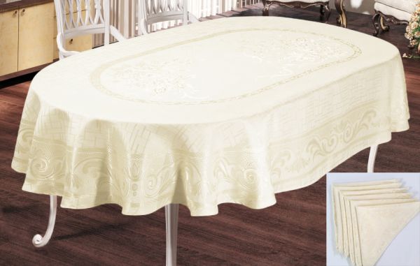 Скатертина Sagol тефлон 160x300 ovale Sgl-003 Cream + 8 серветок 45 см *