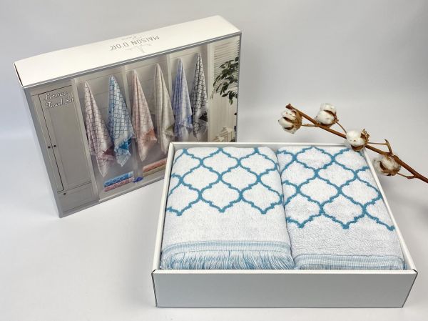 Рушники Maison D'or 2шт Lorenza Turquoise-White