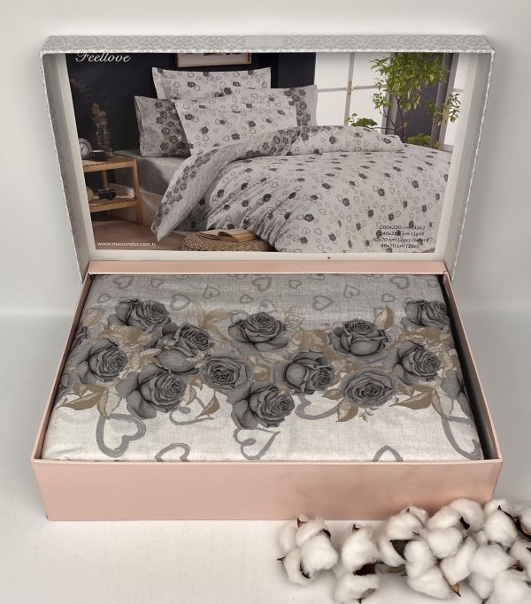 Постільна білизна Maison D'or ранфорс 200х220 Feellove Grey