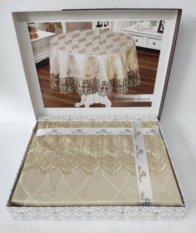 Скатертина з мереживом Maison Royale 160 круг Susanne Cappucino