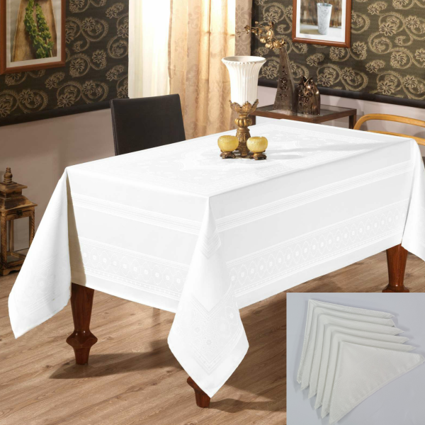 Скатертина Sagol тефлон 160x260 St-052 White + 8 серветок *