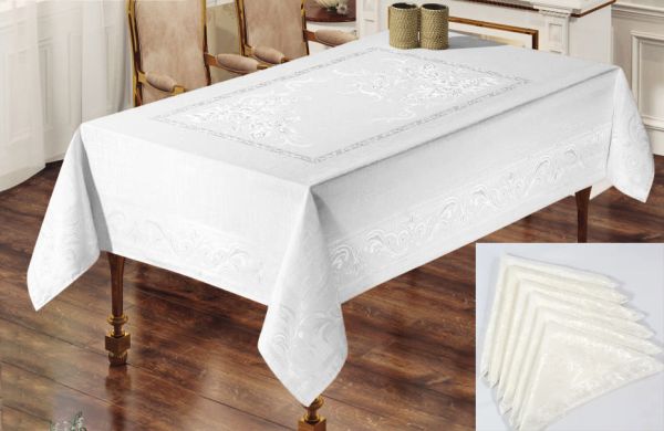 Скатертина Sagol тефлон 160x300 Sgl-003 White + 8 серветок *