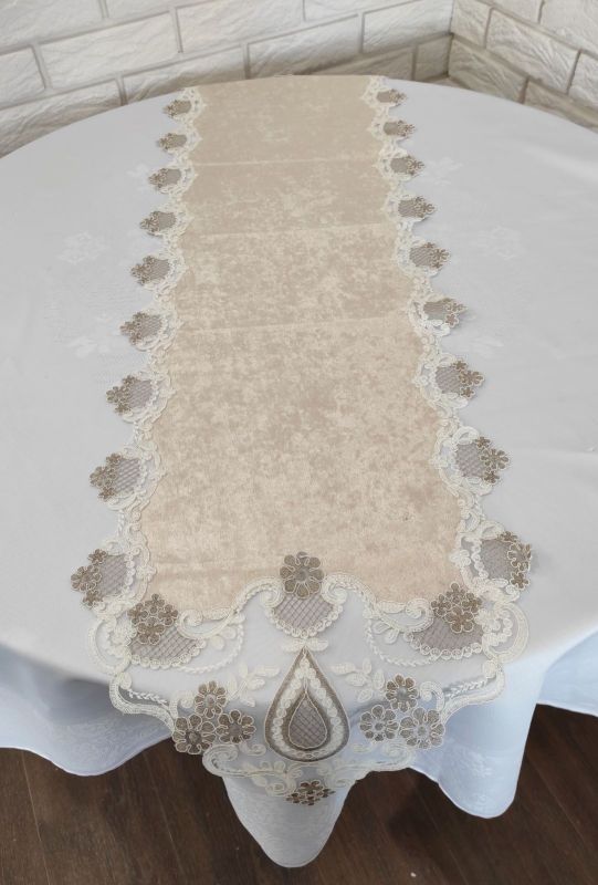 Доріжка велюрова Acme з мереживом 45*100 Damla Cappicino