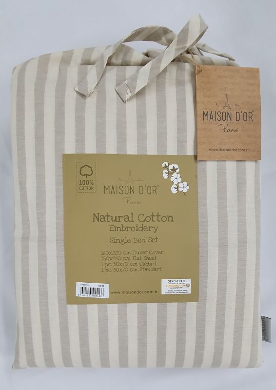 Постільна білизна Maison D'or ранфорс полоска 160х220 Lines thick Beige