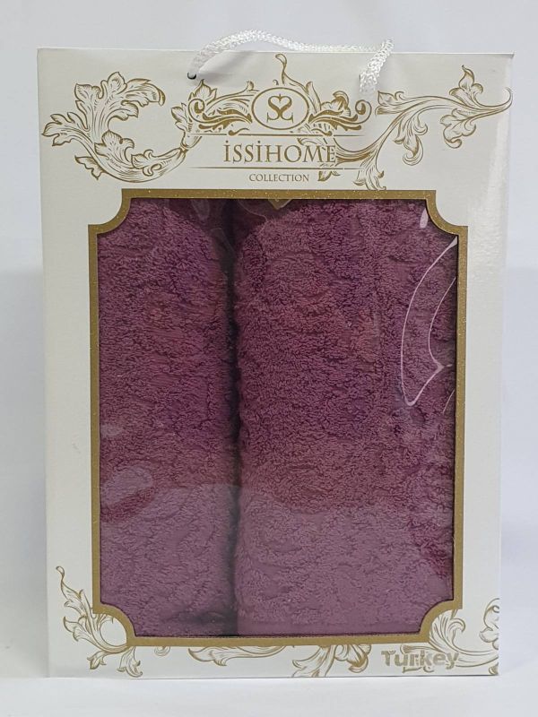 Набір махрових рушників 2шт Issihome жакард  Purple