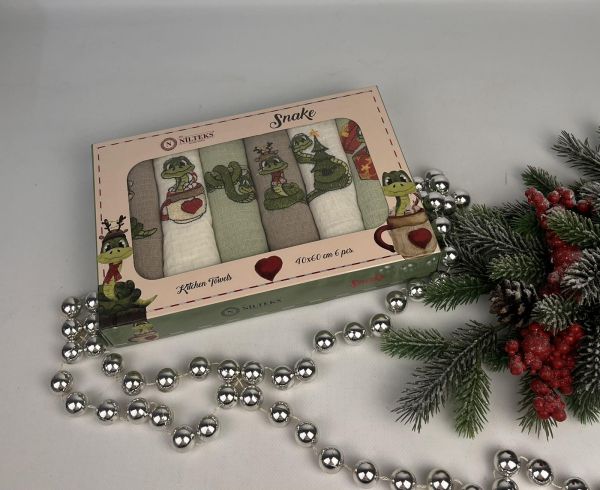 Набір вафельних рушників Nilteks 6шт 40x60 New Year Snake 2