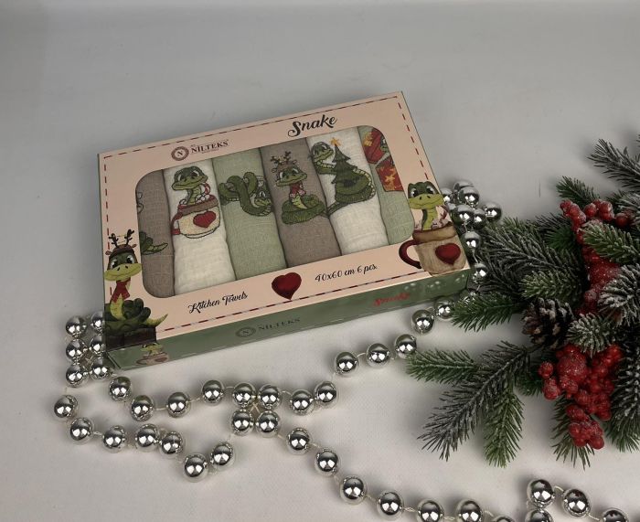 Набір вафельних рушників Nilteks 6шт 40x60 New Year Snake 2