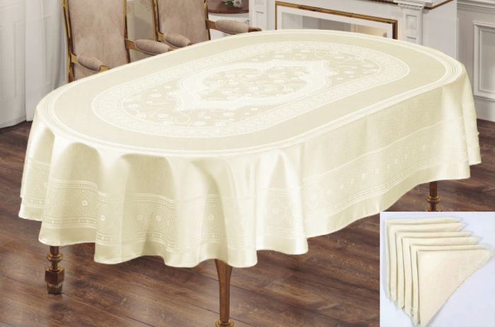Скатертина Sagol тефлон 140х180 ovale St-052 Cream + 6 серветок *
