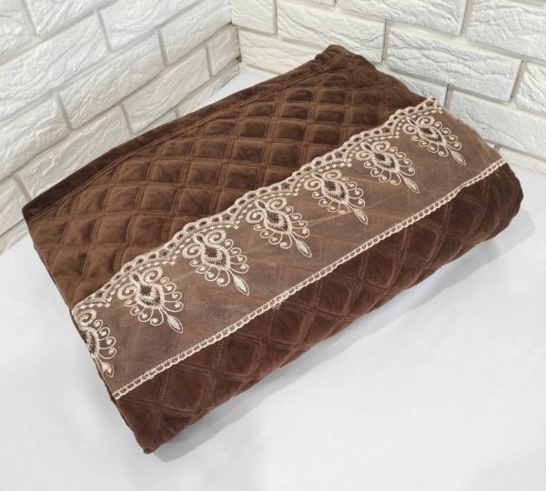 Покривало велюрове з мереживом Model-4 200x230 Brown
