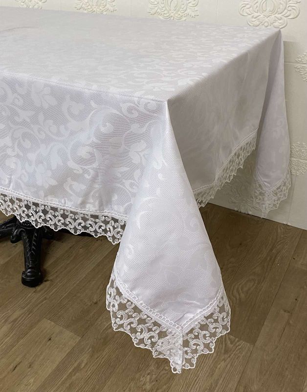 Скатертина Masali поліестер з мереживом 160х300 Model 512 White