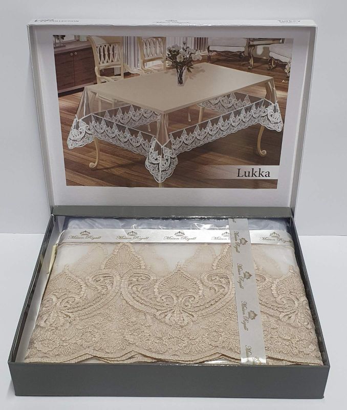 Силіконова скатертина з мереживом Maison Royale 160х260 Lukka Cappucino