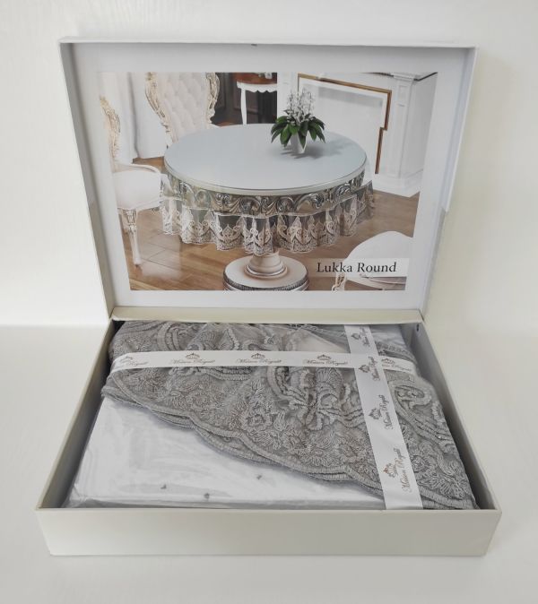 Силіконова скатертина з мереживом Maison Royale 160 круг Lukka Grey