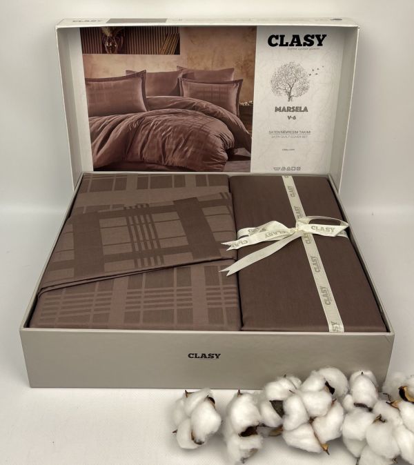 Постільна білизна CLASY сатин 200x220 см Marsela V6 Koyu Kahve