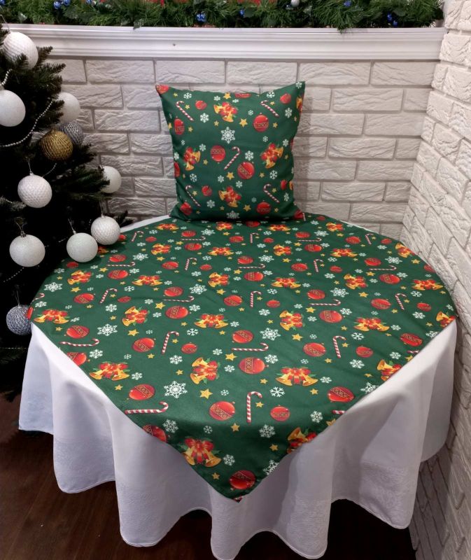 Набір новорічний "Print" квадрат 95х95 + наволочка 45х45 Yesil в коробці