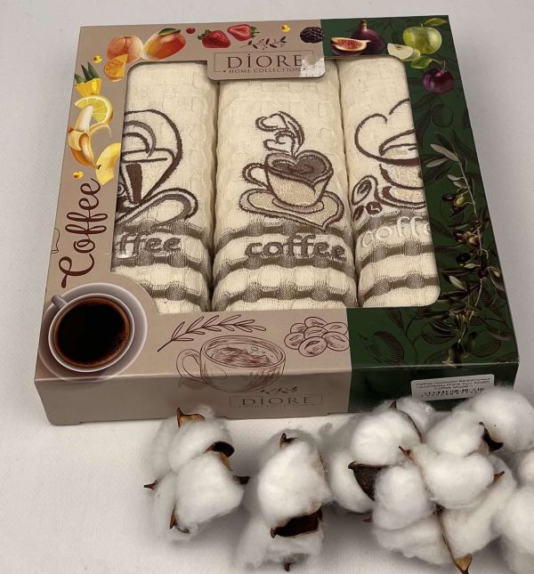 Набір кухонних вафельних рушників Diore 3шт 40x60 Coffee Model 1