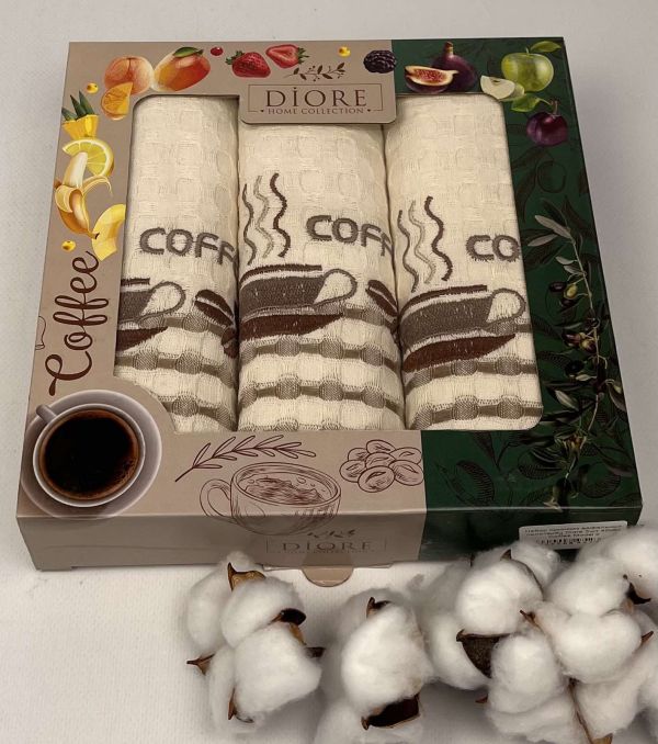 Набір кухонних вафельних рушників Diore 3шт 40x60 Coffee Model 2