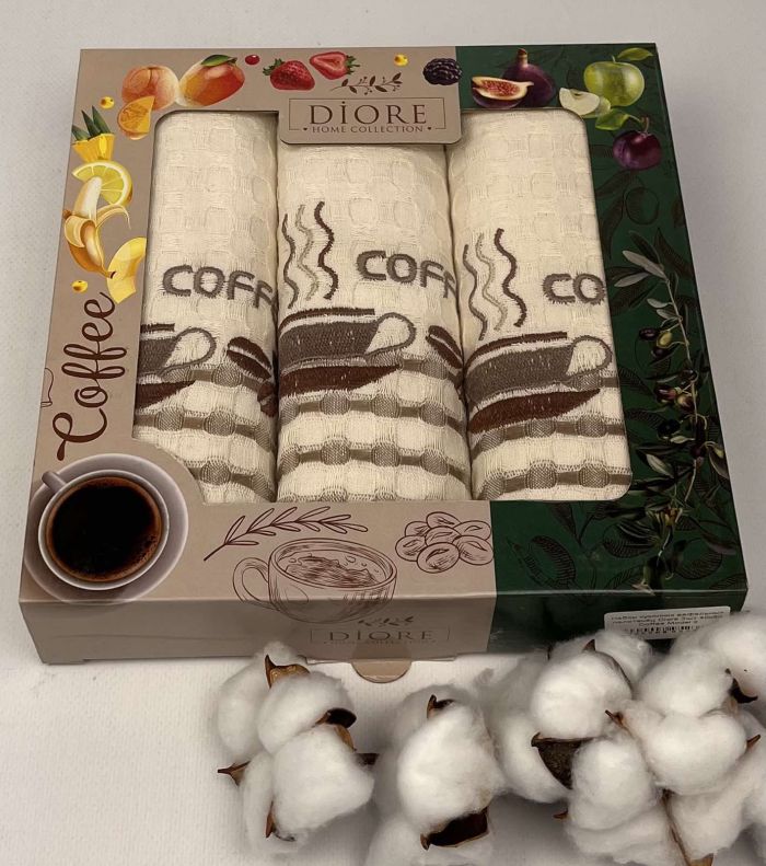 Набір кухонних вафельних рушників Diore 3шт 40x60 Coffee Model 2