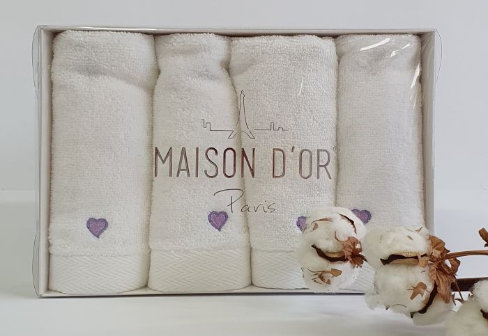 Рушники Maison D'or 4шт Micro Love Set White - Dark Lilac