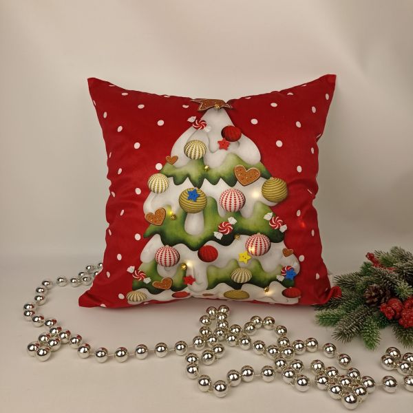 Наволочка велюр з підсвіткою 45x45 Christmas tree Red